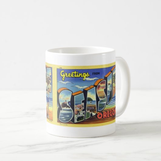 海岸またはコーヒー郵便はがきのマグからの挨拶 コーヒーマグカップ (正面右)