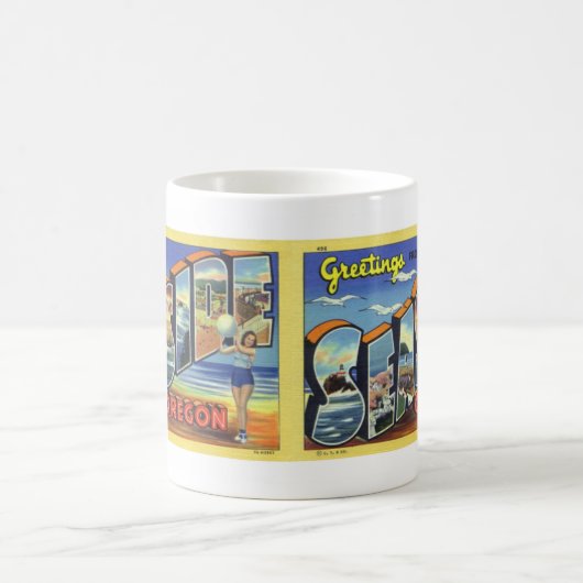 海岸またはコーヒー郵便はがきのマグからの挨拶 コーヒーマグカップ (中央)