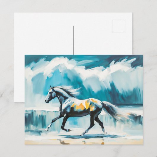 海岸を駆ける野生の馬 ポストカード (正面/裏面)