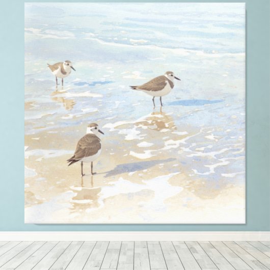 海岸アート シギがいるビーチ キャンバスプリント (インサイチュ (ウッドフロア))
