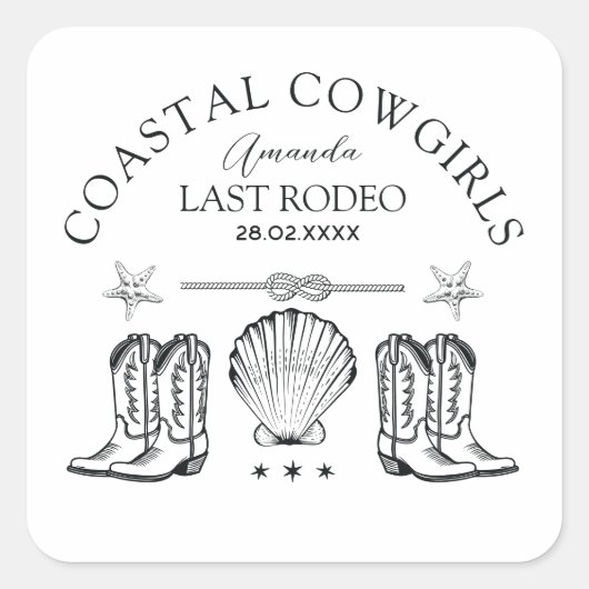 海岸カウガールブーツ ウェスタン独身最後のパーティー スクエアシール (正面)