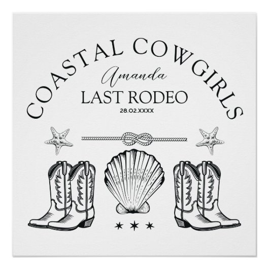 海岸カウガールブーツ ウェスタン バチェロレッテ パーティー ポスター (正面)