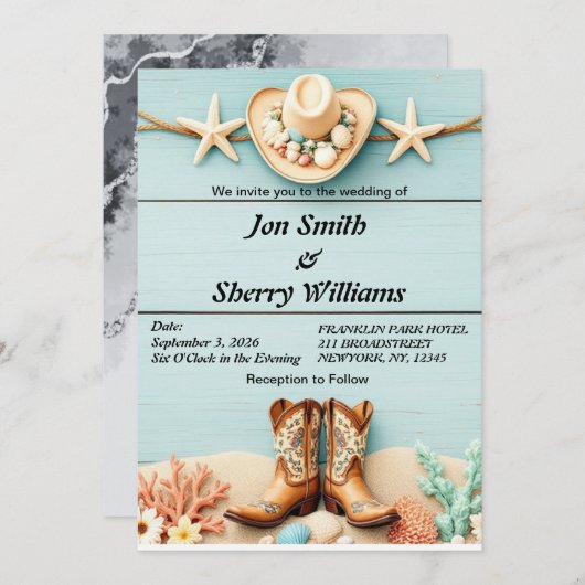 海岸カウガール テーマの結婚式招待状 招待状 (正面/裏面)