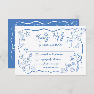 海岸ビーチマーメイド落書き独身最後の週末 出欠カード