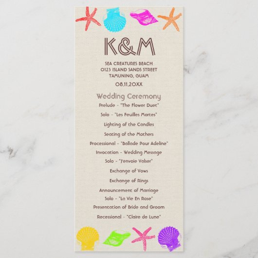 海岸ビーチ結婚式プログラム プログラム (正面)