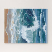 海岸ブルーの水彩画|激しい波打ち際 ジグソーパズル (横)