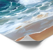 海岸ブルーの水彩画|激しい波打ち際 ポスター (角)