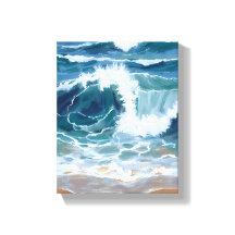 海岸ブルーの水彩画|激しい波