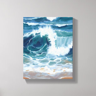 海岸ブルーの水彩画|激しい波 キャンバスプリント