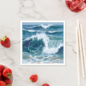 海岸ブルーの水彩画 激しい波 スタンダードカクテルナプキン (インサイチュ)