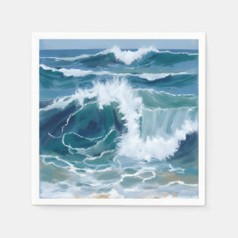 海岸ブルーの水彩画 激しい波 スタンダードカクテルナプキン
