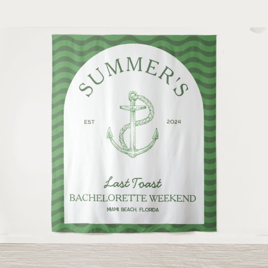 海岸モダン トロピカル グリーン レトロ バチェロレッテ タペストリー (正面)