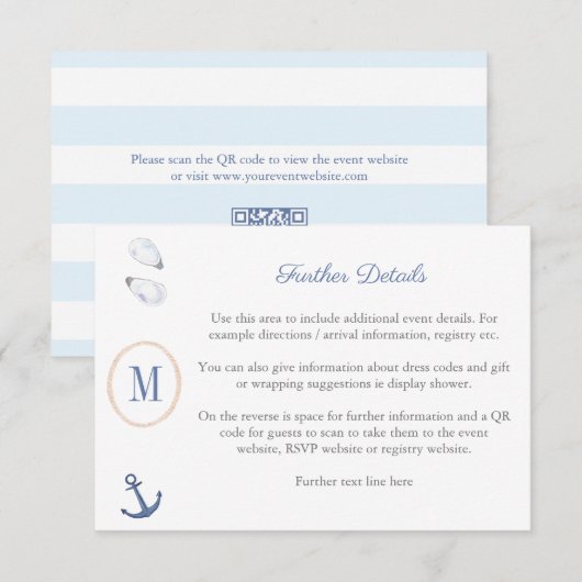 海岸モノグラムベビーシャワーレジストリーQRコード エンクロージャーカード (正面/裏面)