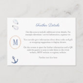 海岸モノグラムベビーシャワーレジストリーQRコード エンクロージャーカード (正面)