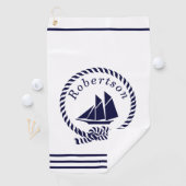 海岸名航海のSailboat Navy Blue ゴルフタオル (インサイチュ)
