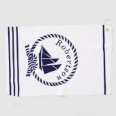 海岸名航海のSailboat Navy Blue ゴルフタオル (横)