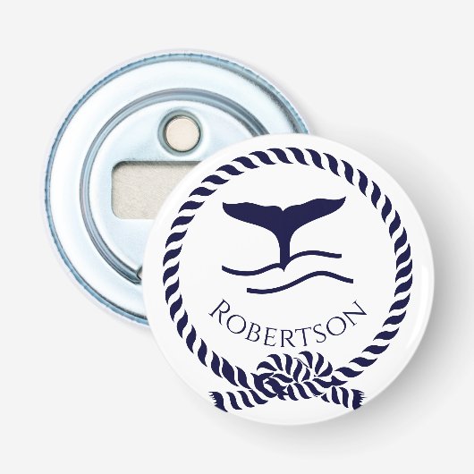 海岸名航海のSailboat Whale Navy Blue 栓抜き (正面)