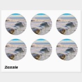 海岸岩に砕ける波 ラウンドシール (シート)