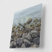 海岸岩 スクエア壁時計 (傾斜)