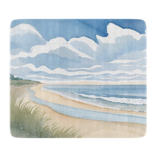 海岸散歩 | 海の水彩画 カッティングボード (正面)