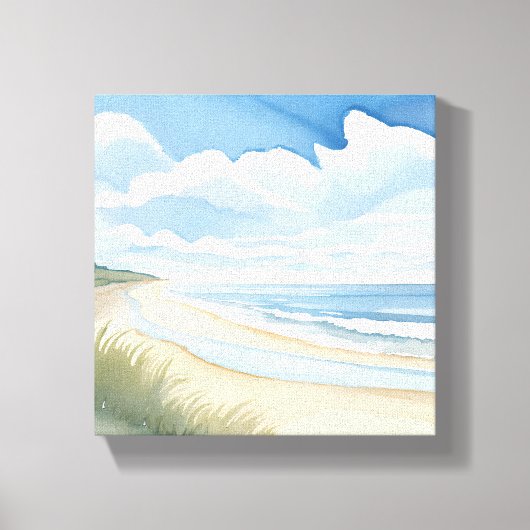 海岸散歩 | 海の水彩画 キャンバスプリント (正面)