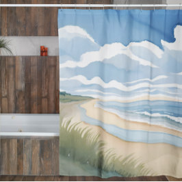海岸散歩 | 海の水彩画 シャワーカーテン