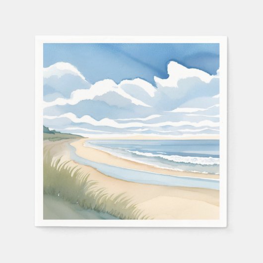 海岸散歩 | 海の水彩画 スタンダードカクテルナプキン (正面)
