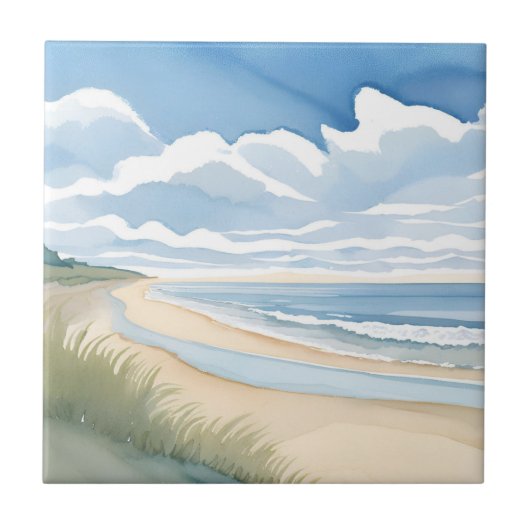 海岸散歩 | 海の水彩画 タイル (正面)