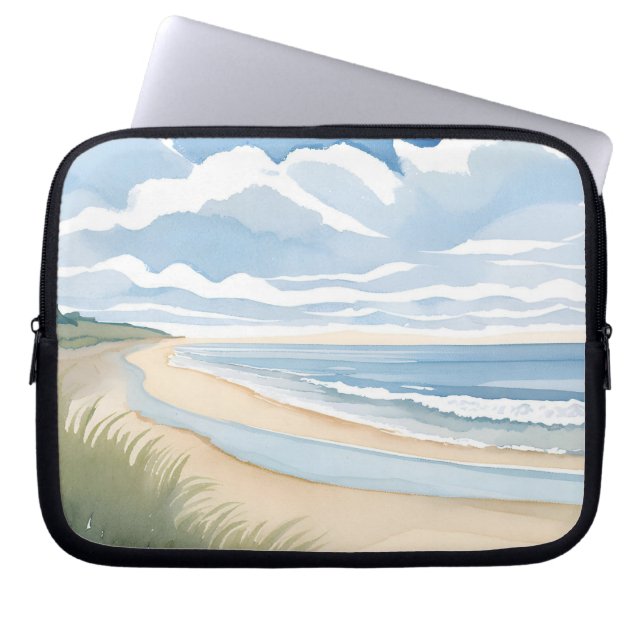 海岸散歩 | 海の水彩画 ラップトップスリーブ (正面)