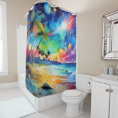 海岸水彩画のトワイライト シャワーカーテン (インサイチュ)