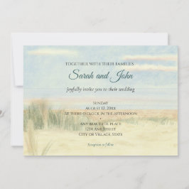 海岸水彩風景自然結婚ズ 招待状