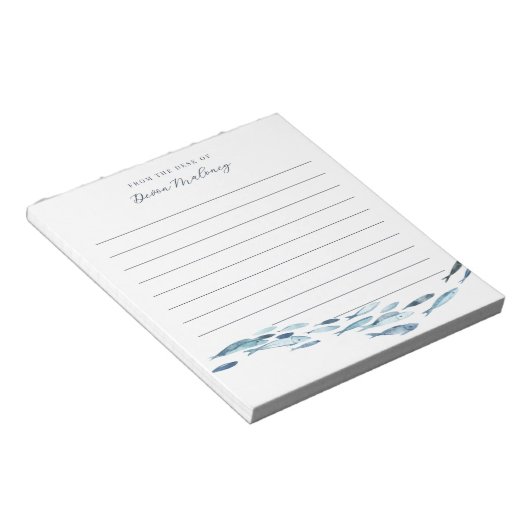 海岸水彩魚が並パーソナライズされたぶ ノートパッド (アングル)