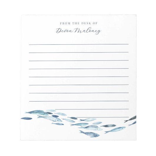 海岸水彩魚が並パーソナライズされたぶ ノートパッド (正面)