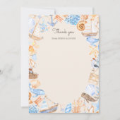 海岸沿いのかわいい船と海獣 サンキューカード (正面)