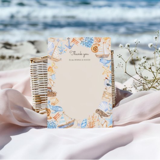 海岸沿いのかわいい船と海獣 サンキューカード