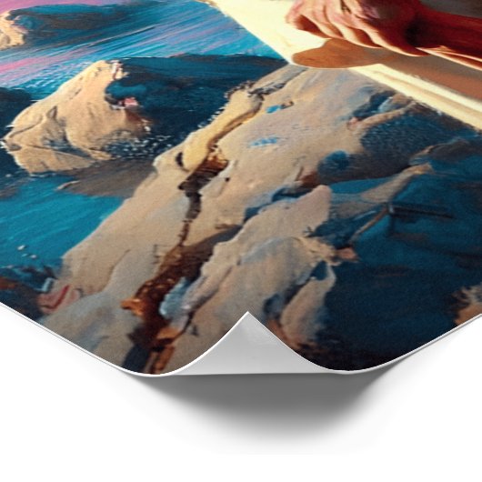 海岸沿いのイエスの威厳のある熟考 ポスター (角)