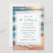 海岸沿いのエレガントな結婚式 招待状 (正面)