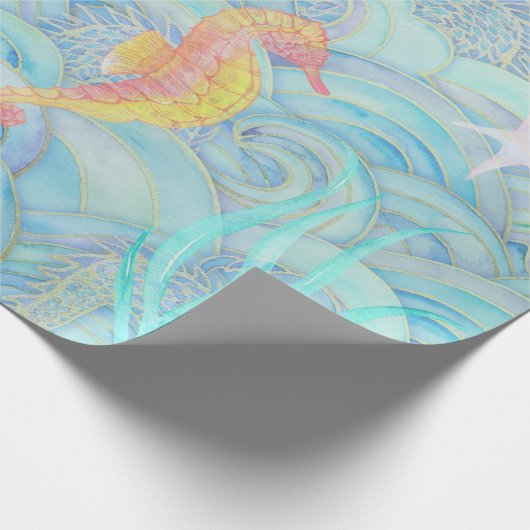 海岸沿いのクリスマスかわいい水中海の生き物 ラッピングペーパー (角)