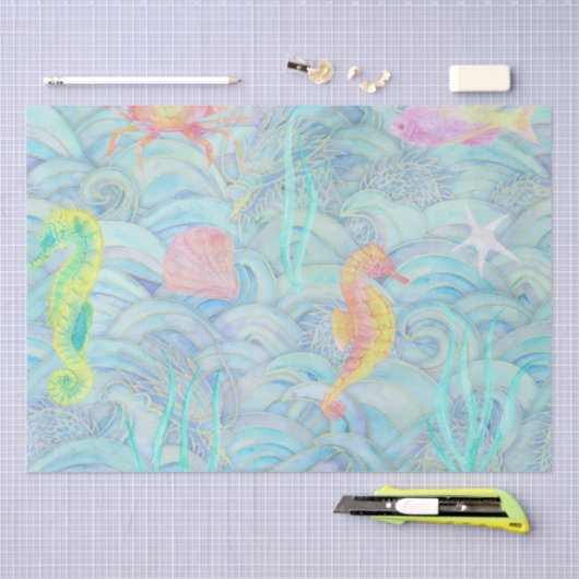 海岸沿いのクリスマスかわいい水中海の生き物 薄葉紙 (クラフト)