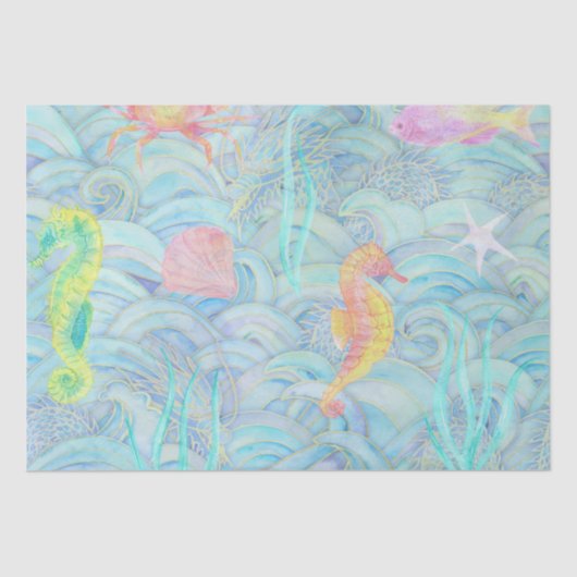 海岸沿いのクリスマスかわいい水中海の生き物 薄葉紙 (正面)