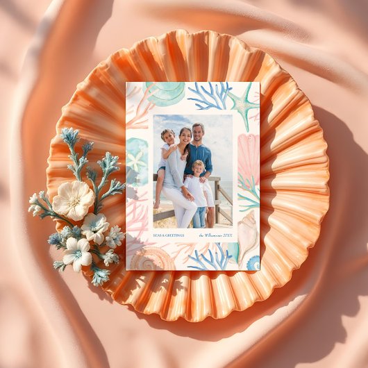 海岸沿いのクリスマスの水の色シーシェル2枚の写真 シーズンカード