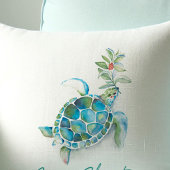 海岸沿いのクリスマスウミガメ水彩画 クッション