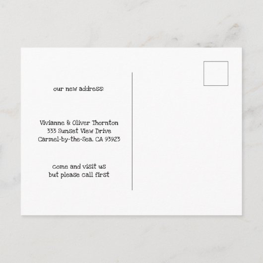 海岸沿いの夕日のビーチ歩く写真 案内ポストカード (裏面)