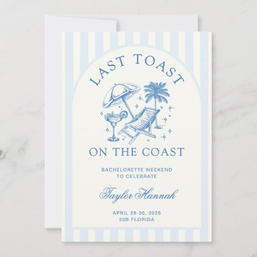 海岸沿いの最後のトーストのバチェロレッテ日程 招待状 (正面)