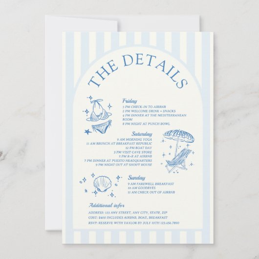 海岸沿いの最後のトーストのバチェロレッテ日程 招待状 (裏面)