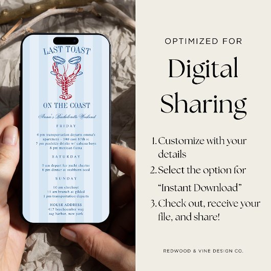 海岸沿いの最後のトーストのバチェロレッテ日程 招待状