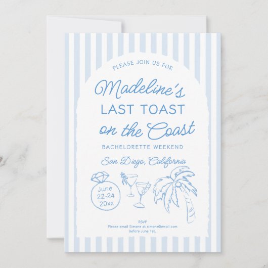 海岸沿いの最後のトーストのバチェロレッテ日程 招待状 (正面)