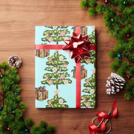 海岸沿いの海のクリスマスツリー ラッピングペーパー (クリスマスギフト)
