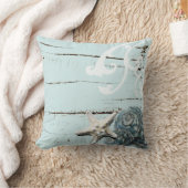 海岸沿いの納屋の木アクアブルーのヒトデの貝殻 クッション (ブランケット)