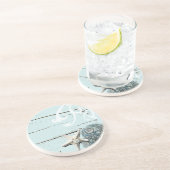 海岸沿いの納屋の木アクアブルーのヒトデの貝殻 コースター (側面)